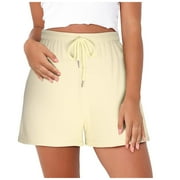 Womens Bermuda Shorts - Casual Comfy Moisture Wicking Shorts, High Waised Drawstring Athletic Cotton Running Shorts